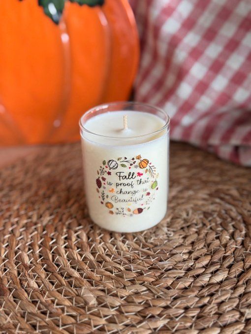 Petite bougie "Fall is proof that change to Beautiful" parfum Latte à la noisette