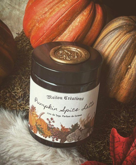Bougie ambrée avec seau de cire "Le temps d'un automne"