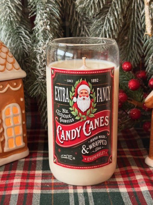 Grande bougie "Candy canes" parfum sucre d'orge