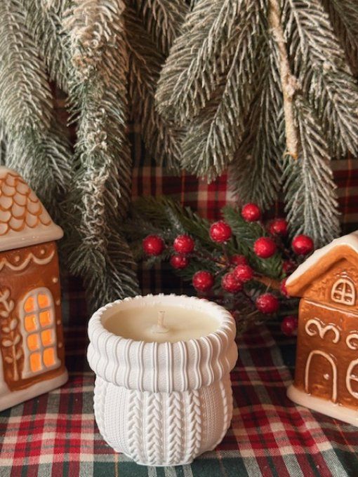 Bougie maille tricotée en jesmonite parfum au choix