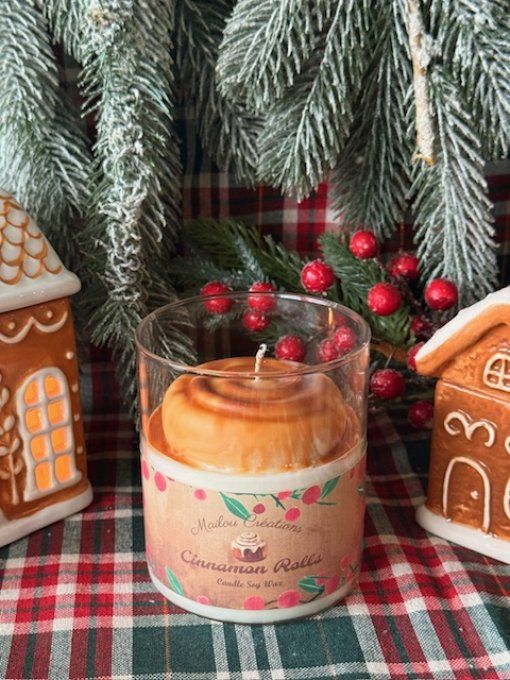 Grande bougie gourmande de noel parfum Cinnamon Rolls (Roulés à la cannelle) 