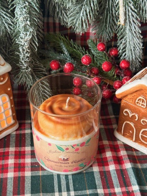 Grande bougie gourmande de noel parfum Cinnamon Rolls (Roulés à la cannelle) 