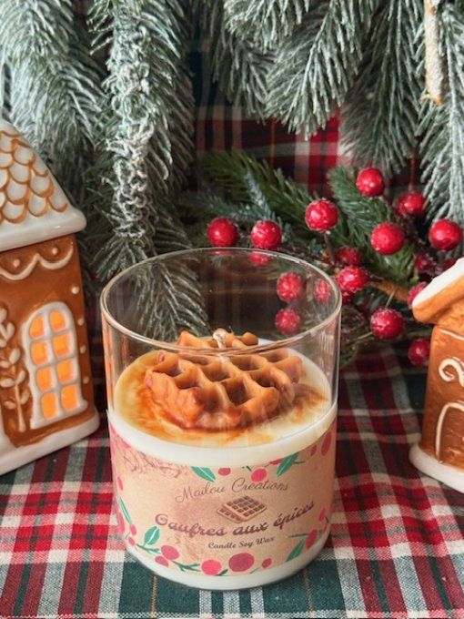 Grande bougie gourmande de noel parfum gaufres aux épices