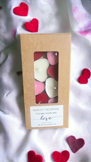 Lot de 10 petites bougies chauffe-plats coeurs