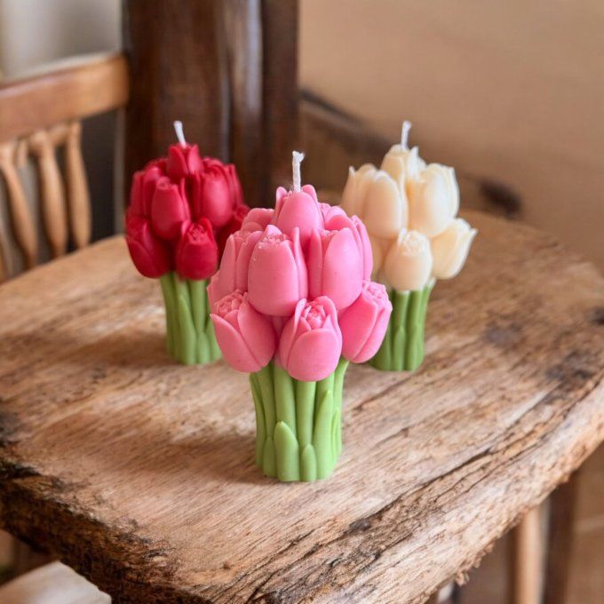 Bougie décorative bouquet de tulipes vendue à l'unité