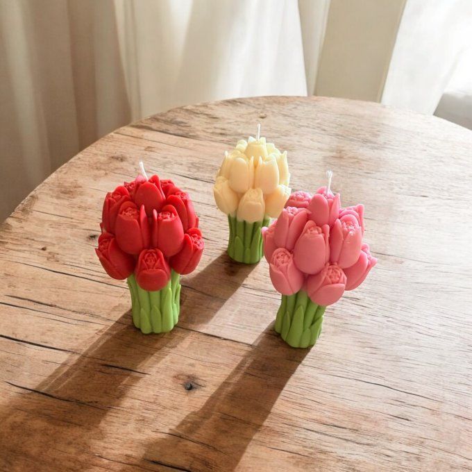 Bougie décorative bouquet de tulipes vendue à l'unité