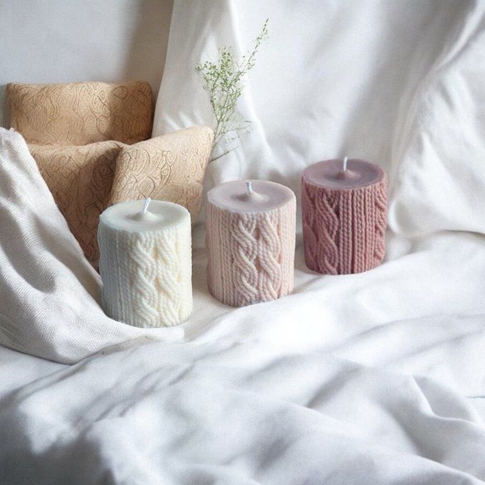 Bougie effet grosse maille de laine