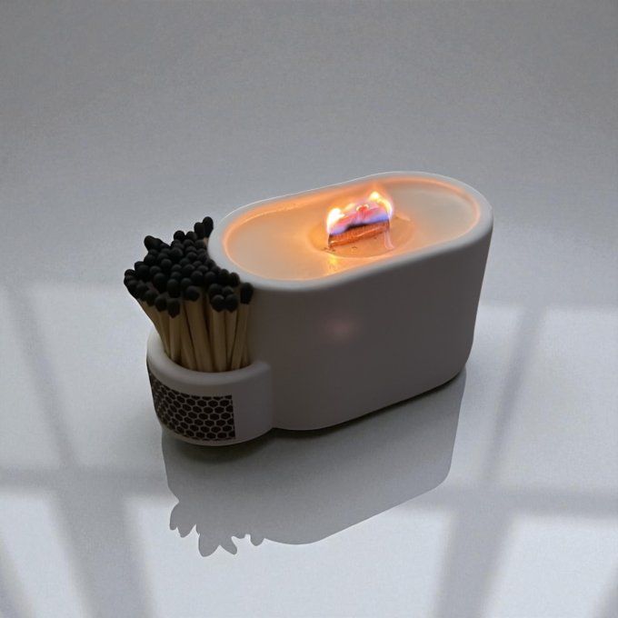 Petite Bougie en Jesmonite avec son porte allumettes parfum au choix  