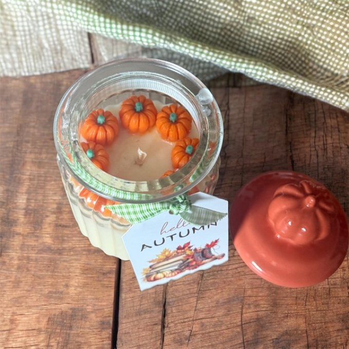 Bougie couvercle citrouille parfum Tarte à la citrouille épicée
